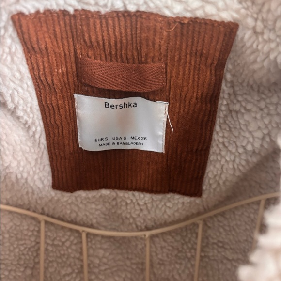 Bershka Brown Corduroy Jacket with Cream Sherpa Collar Women’s Size Large - Picture 2 of 6